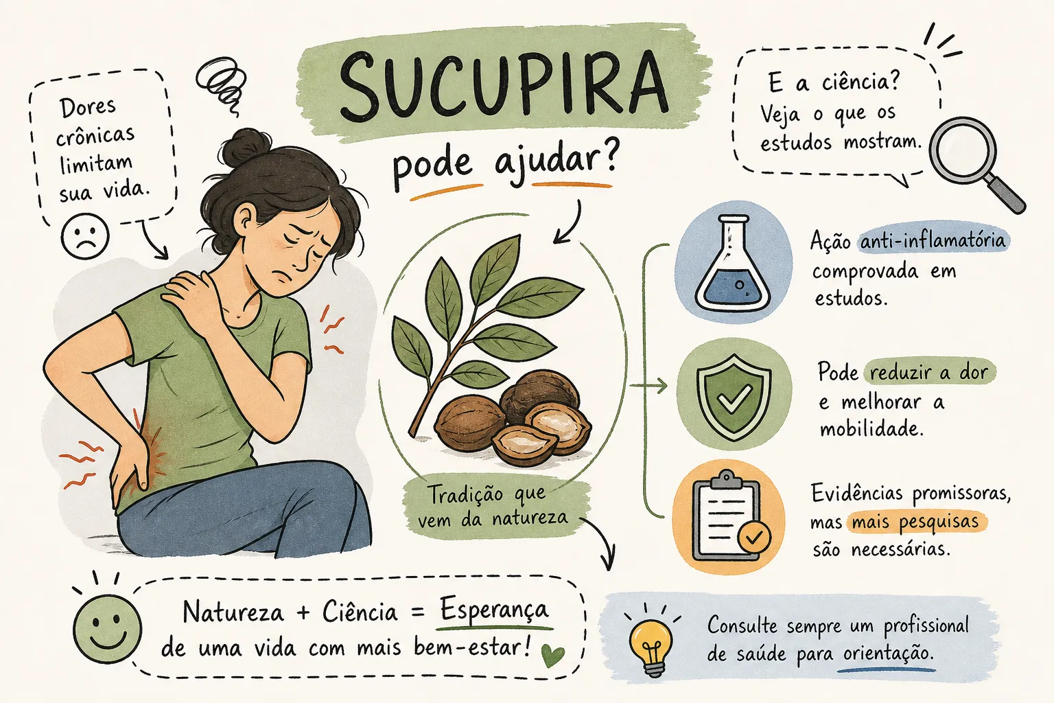 Sucupira pode ajudar no manejo de dores crônicas? Ilustração sobre evidências, benefícios potenciais e cuidados